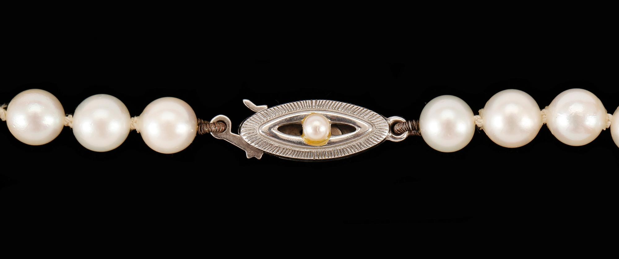 COLLIER, pärlor, odlade saltvattens pärlor med lås i silver.
