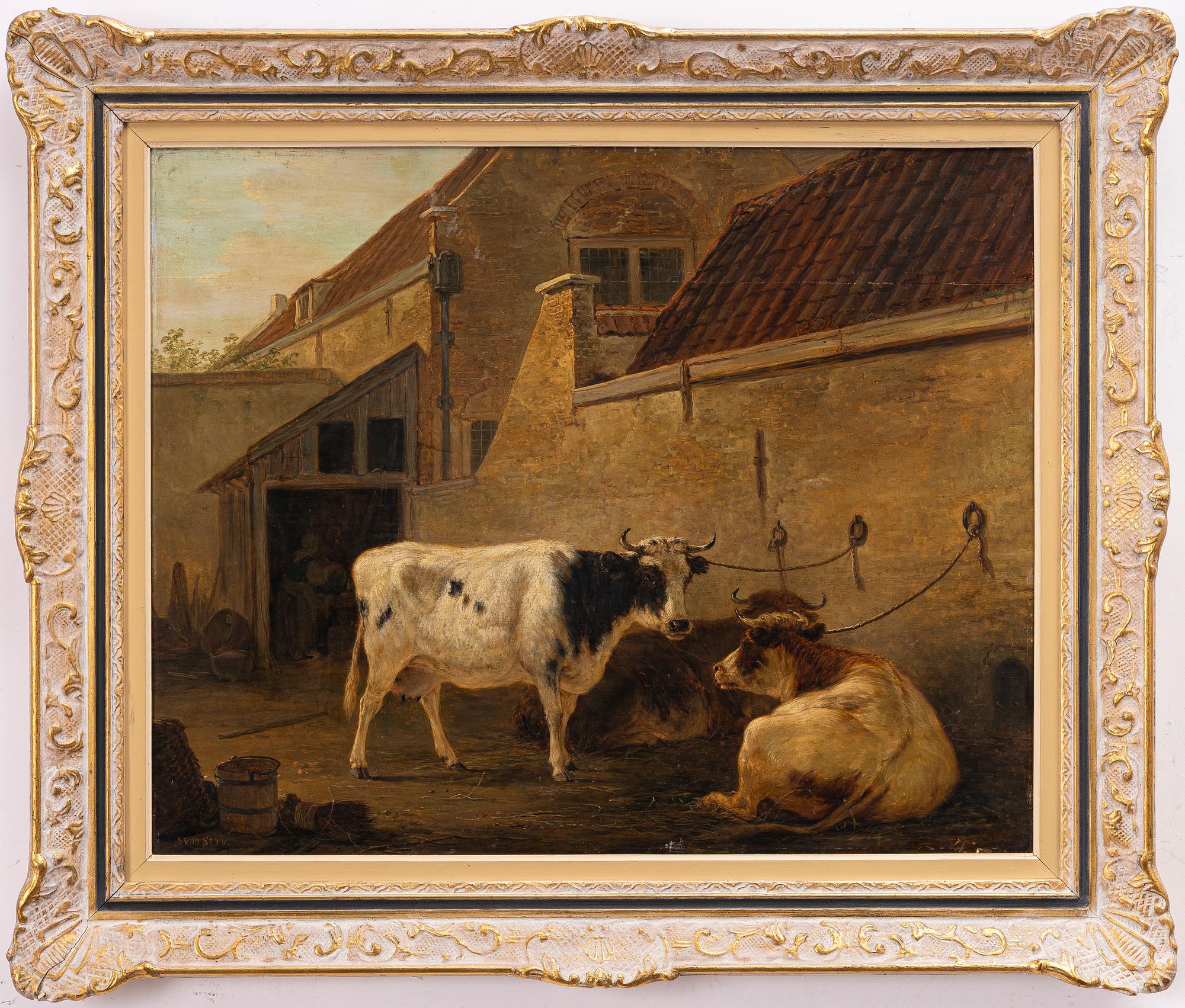 Jacob van Strij (Stry), Cows by a Barn Wall.