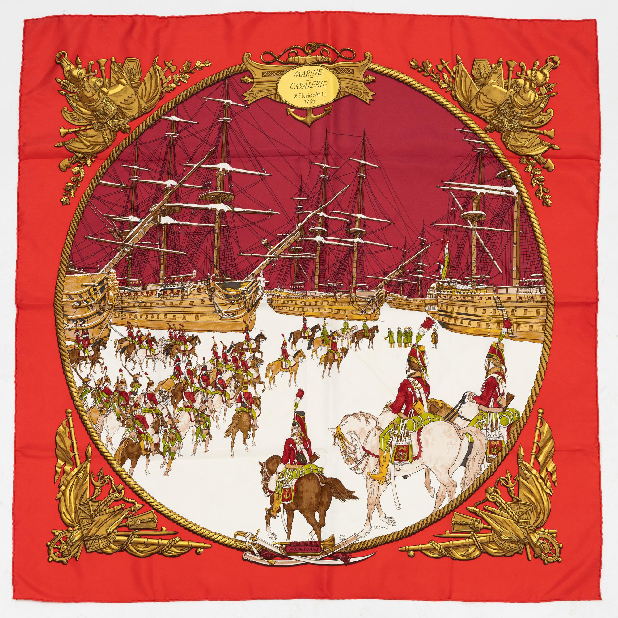 Hermès, a silk scarf, 'Marine et Cavalerie'.