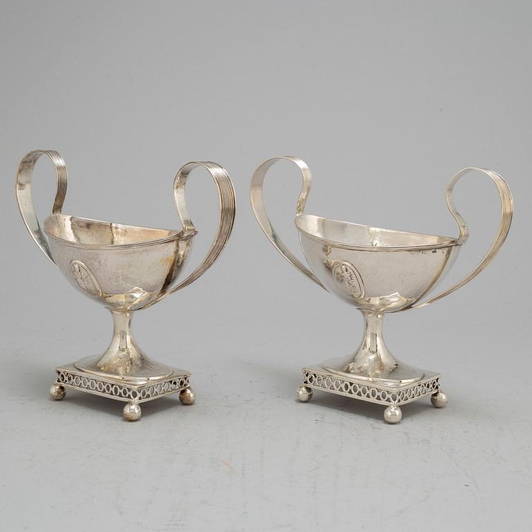 A pair of Swedish late 18th century silver sugar bowls, unidentifed marks.