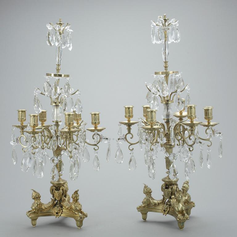 KANDELABRAR, ett par, förgylld mässing, barockstil, Boulles art. sent 1800-tal.