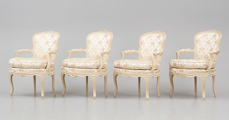 A set of four Louis XV open armchairs by Jean-Jacques Pothier (master in Paris  1750-ca.1780).