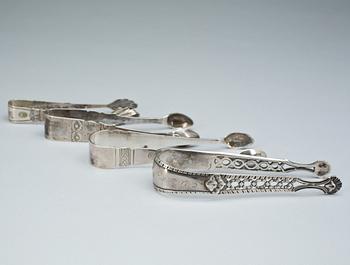 PARTI, silver, 7 delar. Bl.a 2 sockertänger från 1700 talets slut. Vikt ca 280 gr,