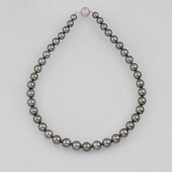 COLLIER, odlade Tahitipärlor med kullås i 14K vitguld.