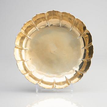 A Swedish parcel-gilt silver Strawberry bowl/dish, mark of Johan Wilhelm Helleday, Stockholm 1709.