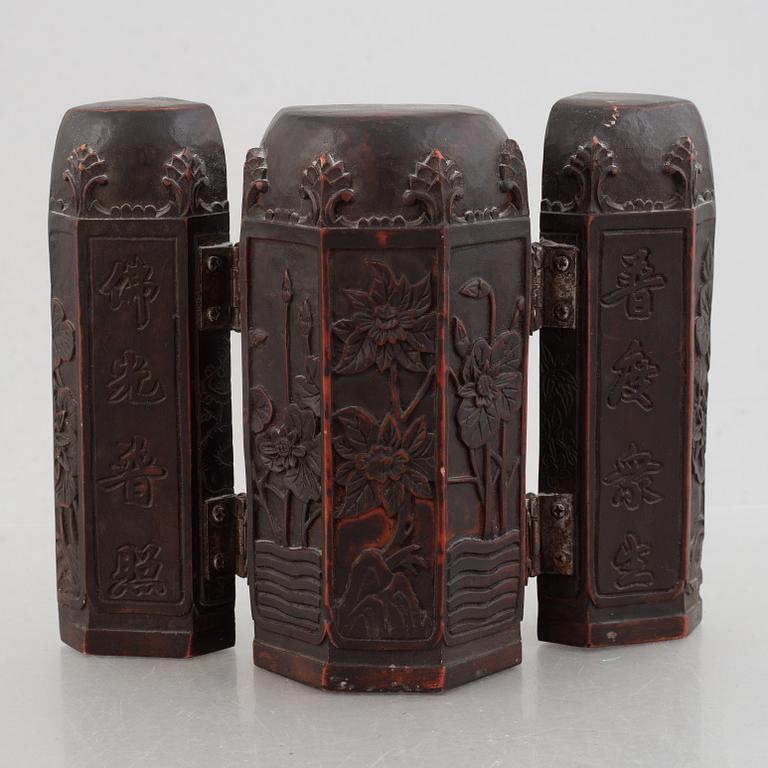 A Tang-style travel shrine, lacquered hardwod, China, early 20th century.