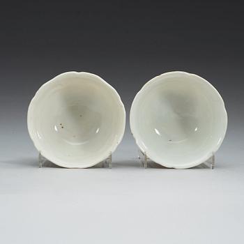 A pair of white glazed bowls, Ming dynasty, with Chenghua six character mark.