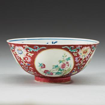 A pink ground sgraffitto bowl, Qing dynasty with Qianlong mark.