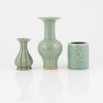 A set of three Chinese celadon vases, modern.