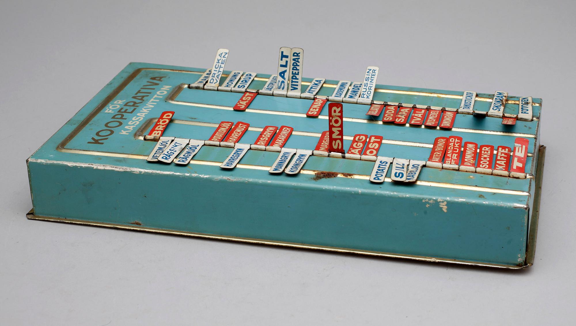 INKÖPSTAVLA TILL HUSÅLLET, plåt,  1930/40-tal.