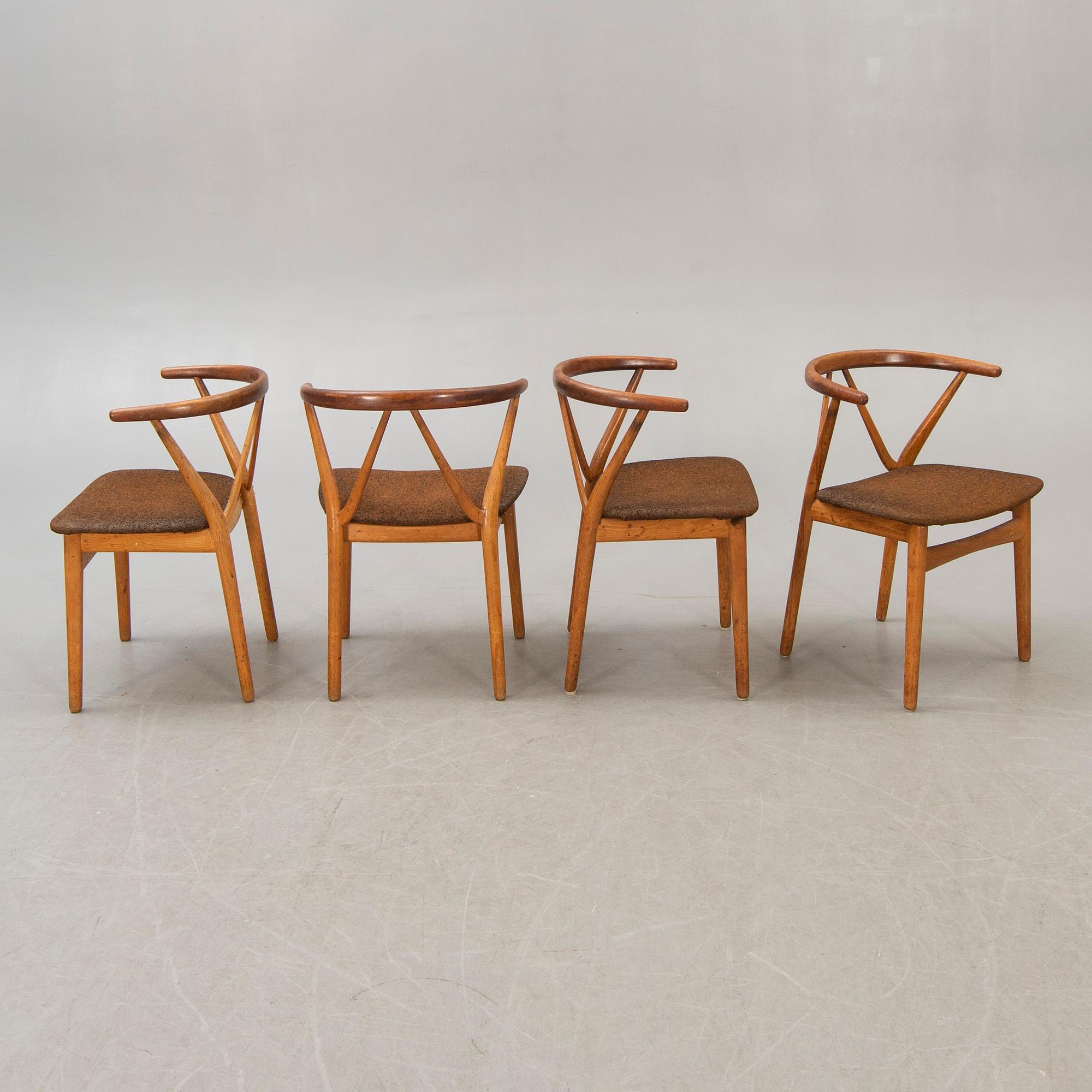 Henning Kjaernulf, chairs, 4 pcs, "model 225", for Bruno Hansen Denmark, 1960s.