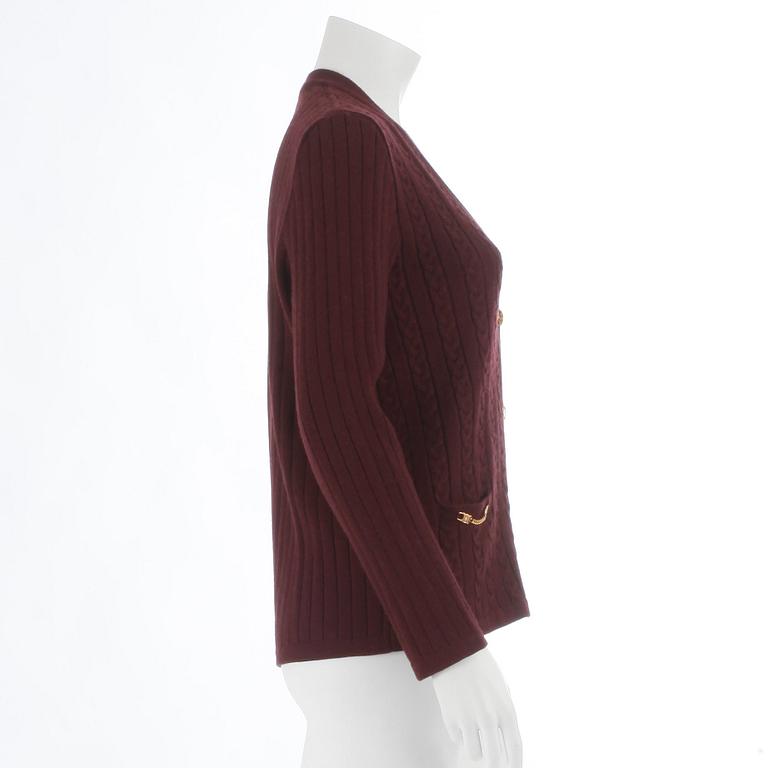 CÉLINE, a burgundy red wool cardigan. Size 44.