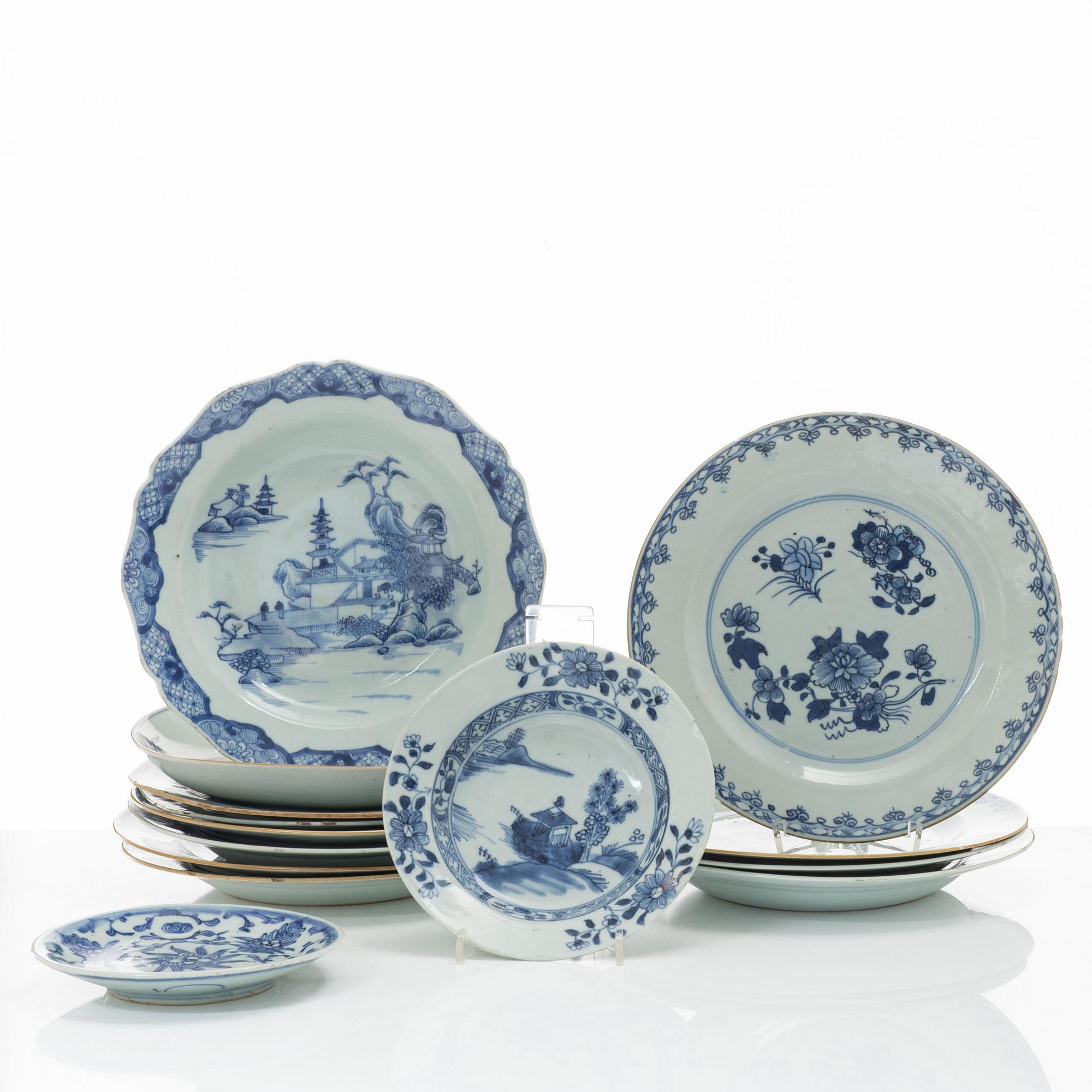 Tallrikar, 14 st, porslin, Kina, 1700-1800-tal.