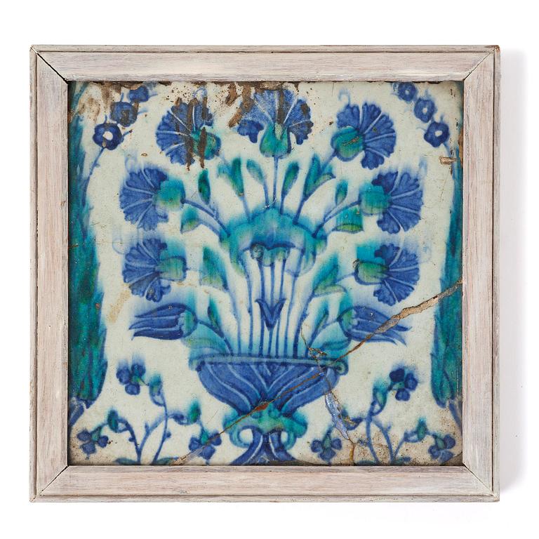 An underglazed ceramic tile, Iznik, Ottoman Empire, 17th century.