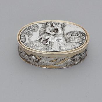 A German 17th century parcel-gilt box, unmarked.