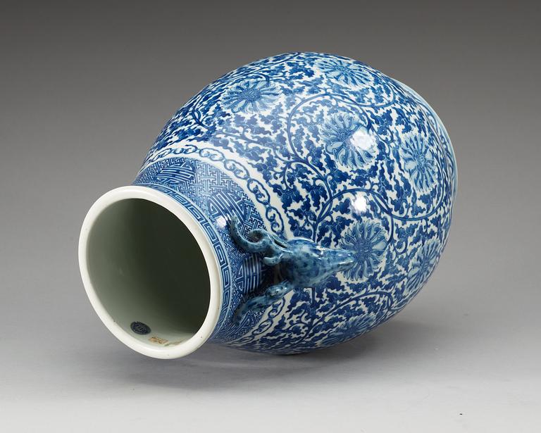 A large blue and white vase, Qing dynasty, with Qianlong seal mark.