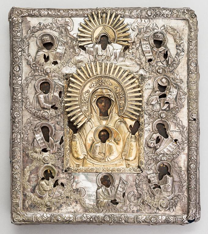 A Ryazan icon with a riza in silver and gilt silver, Russia, 19th century.