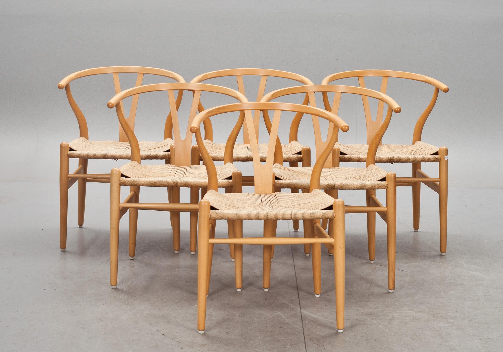 STOLAR, 6 st. Hans J Wegner, "Y-stolen", Carl Hansen & Son, Danmark. 1900-talets andra hälft.