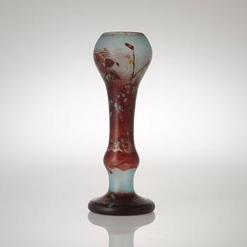 A Vallerysthal Art Nouveau etched and enamelled cameo glass vase, Germany ca 1895-1900.