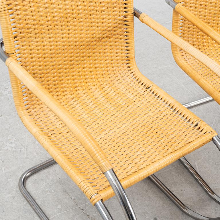 Ludwig Mies van der Roh, a pair of MR 20 steel and rattan armchairs, for Thonet, marked, designed 1927.