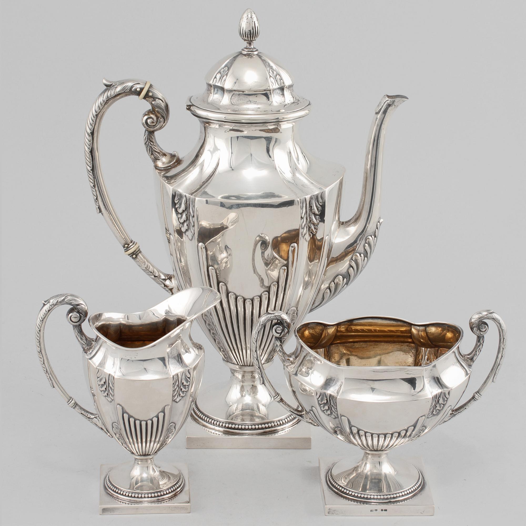 KAFFESERVIS, 3 delar, silver, GAB, 1907. Vikt 1312 gram.