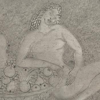 Anna Petrus, an engraved Swedish Grace pewter tray, Stockholm, early 1920's. this model was shown at The Paris Exhibition 1925.