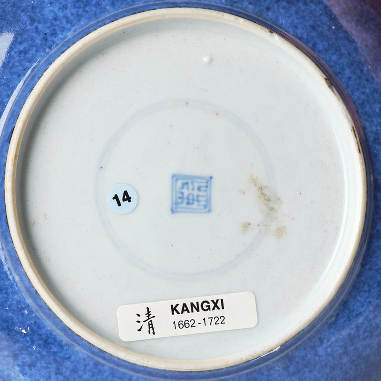 A powder blue dish, Qing dynasty, Kangxi (1662-1722).