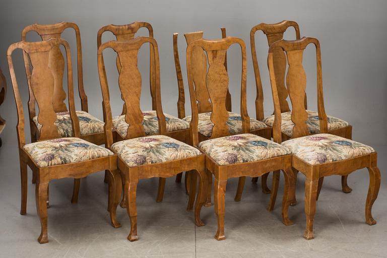 MATSALSMÖBLEMANG, 11 delar, Senbarock-stil, 1920/30-tal.