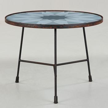 Kerstin Hörlin-Holmquist, an enamelled top table on an iron base, Nordiska Kompaniet, Sweden 1950's.