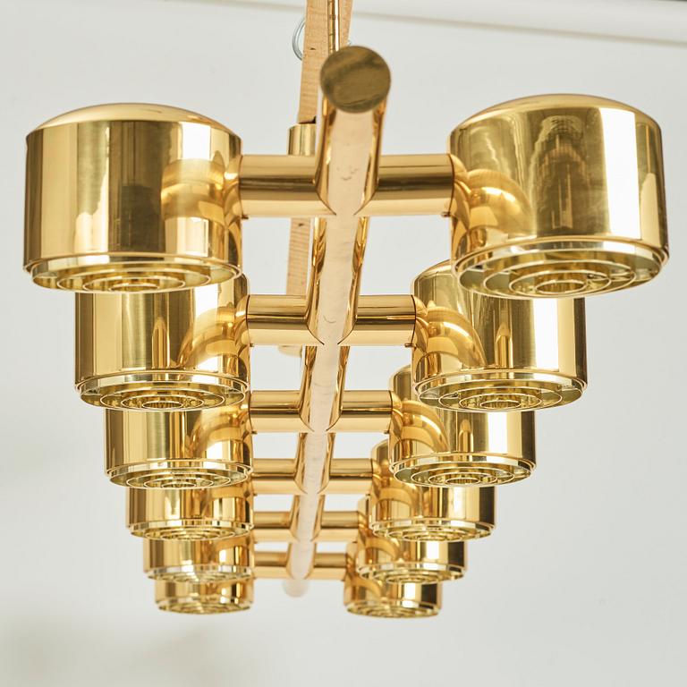 Hans-Agne Jakobsson, a 12 lights brass ceiling lamp, model 746/12, Markaryd Sweden, 1960-70's,