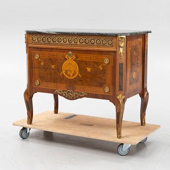 A Gustavian style marquetry and marble commode, 1930's.