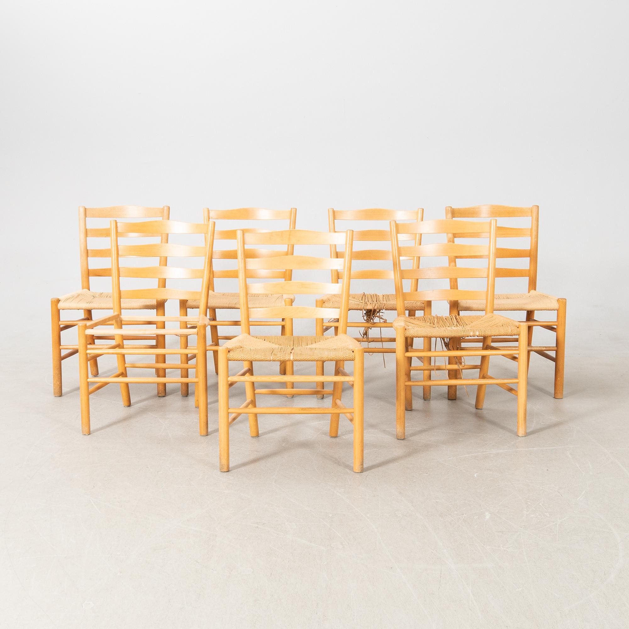Kaare Klint, chairs, 6 +1 pcs, "The Church Chair", Denmark, second half of the 20th century.