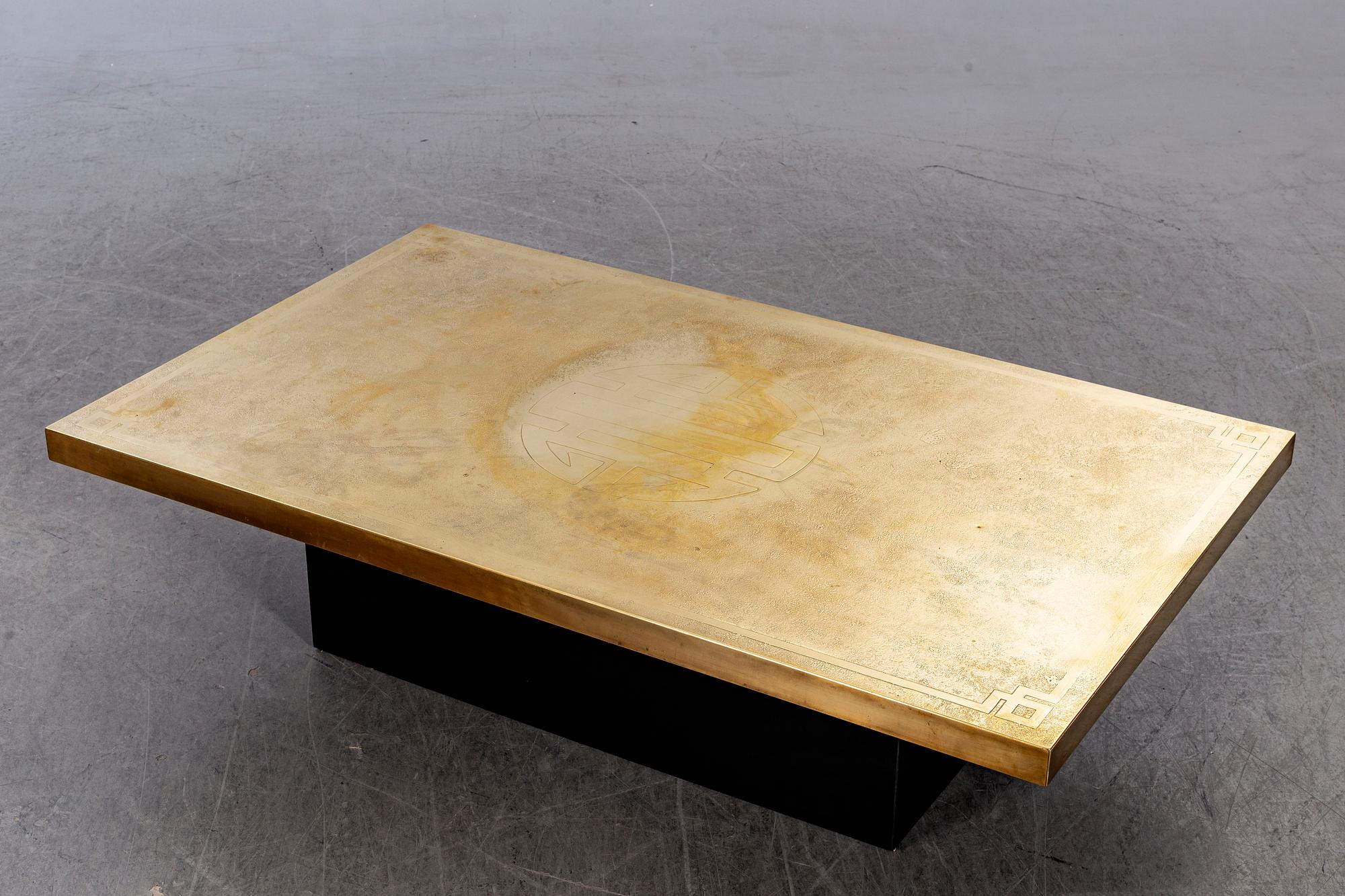 Georges Mathias coffee table whit brass top, signed, 1980's.