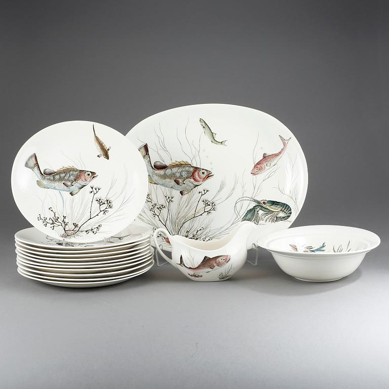 SERVISDELAR, 14 delar, flintgods, "Fish", Johnson Bros, England, 1900-tal.