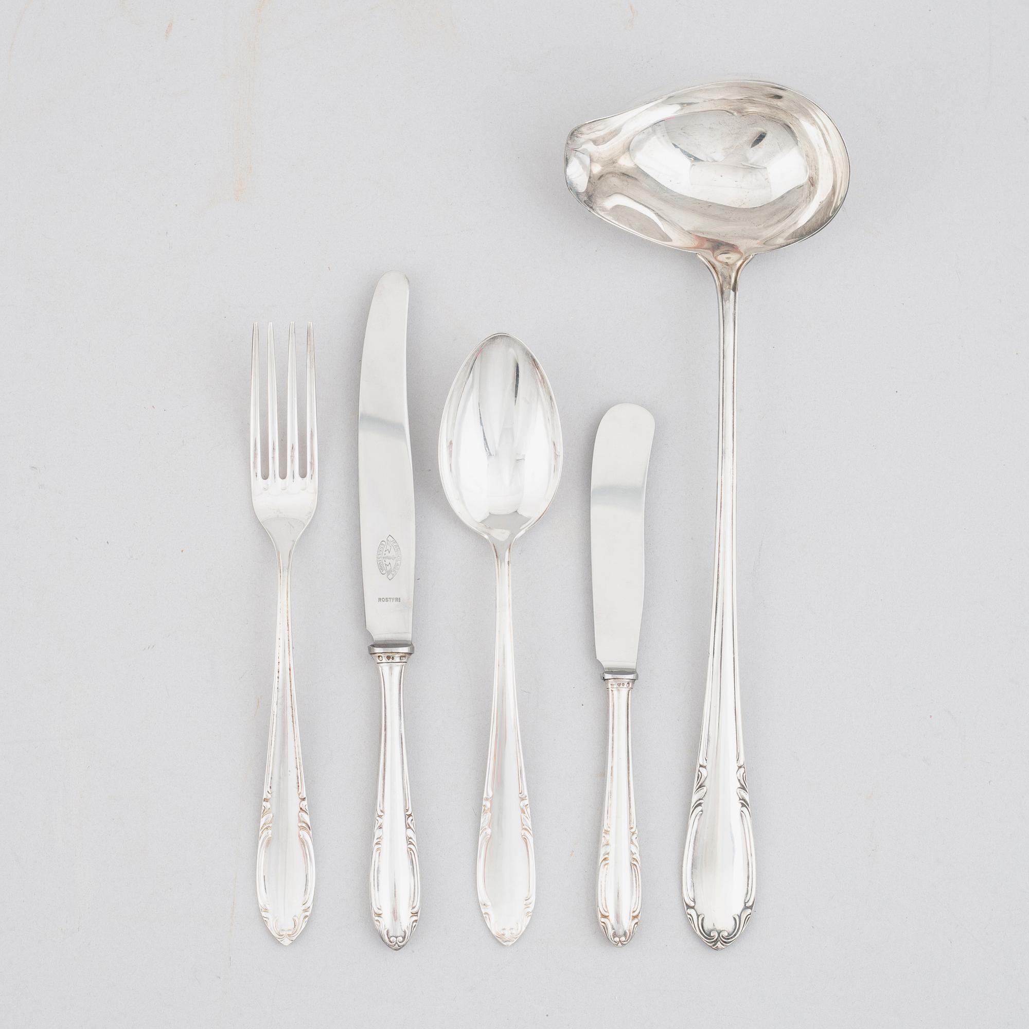 A Swedish silver cutlery set, model "Slottsbarock", CG Hallberg, Guldvaruhuset, Stockholm, some 1949 (45 pieces).