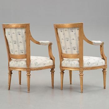 Two matched Gustavian armchairs, late 18th century.