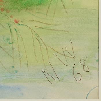 Nell Walden, mixed media on paper, signed and dated -68.