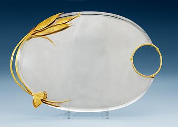 992. A Claude Lalanne gilt and silvered metal tray, 136/250, Artcurial, Paris, France, 1980's.