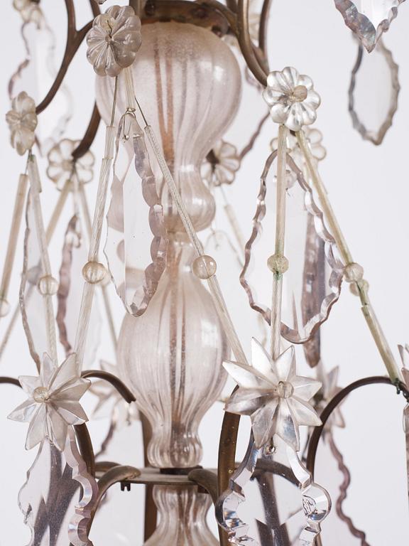 A Swedish Rococo ten-light chandelier, 18th century.