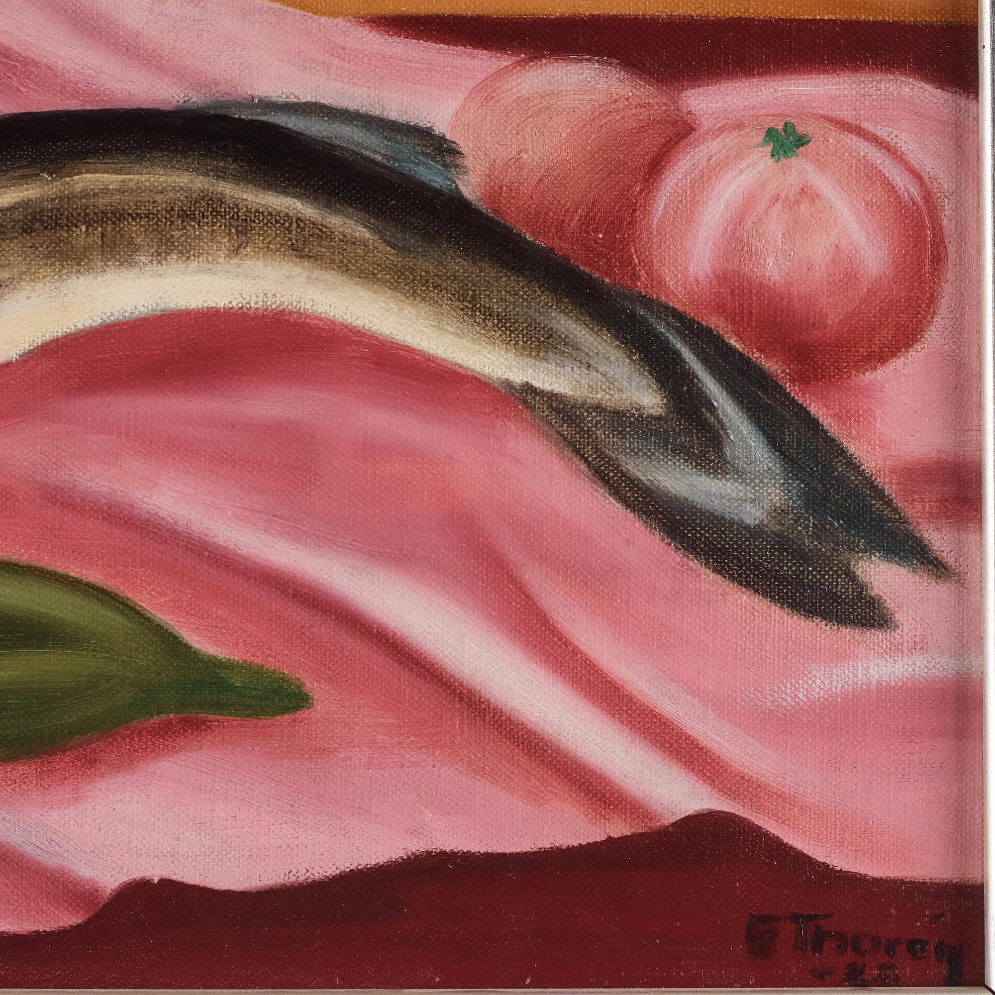 Still life with fish and lemons.