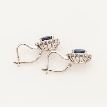Earrings, a pair, 18K white gold with sapphires and diamonds.