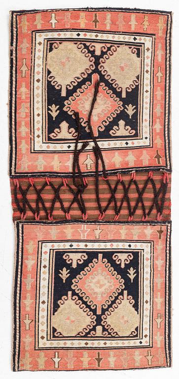 A pair of Iranian Soumak saddle bags, c 130 x 59 cm .