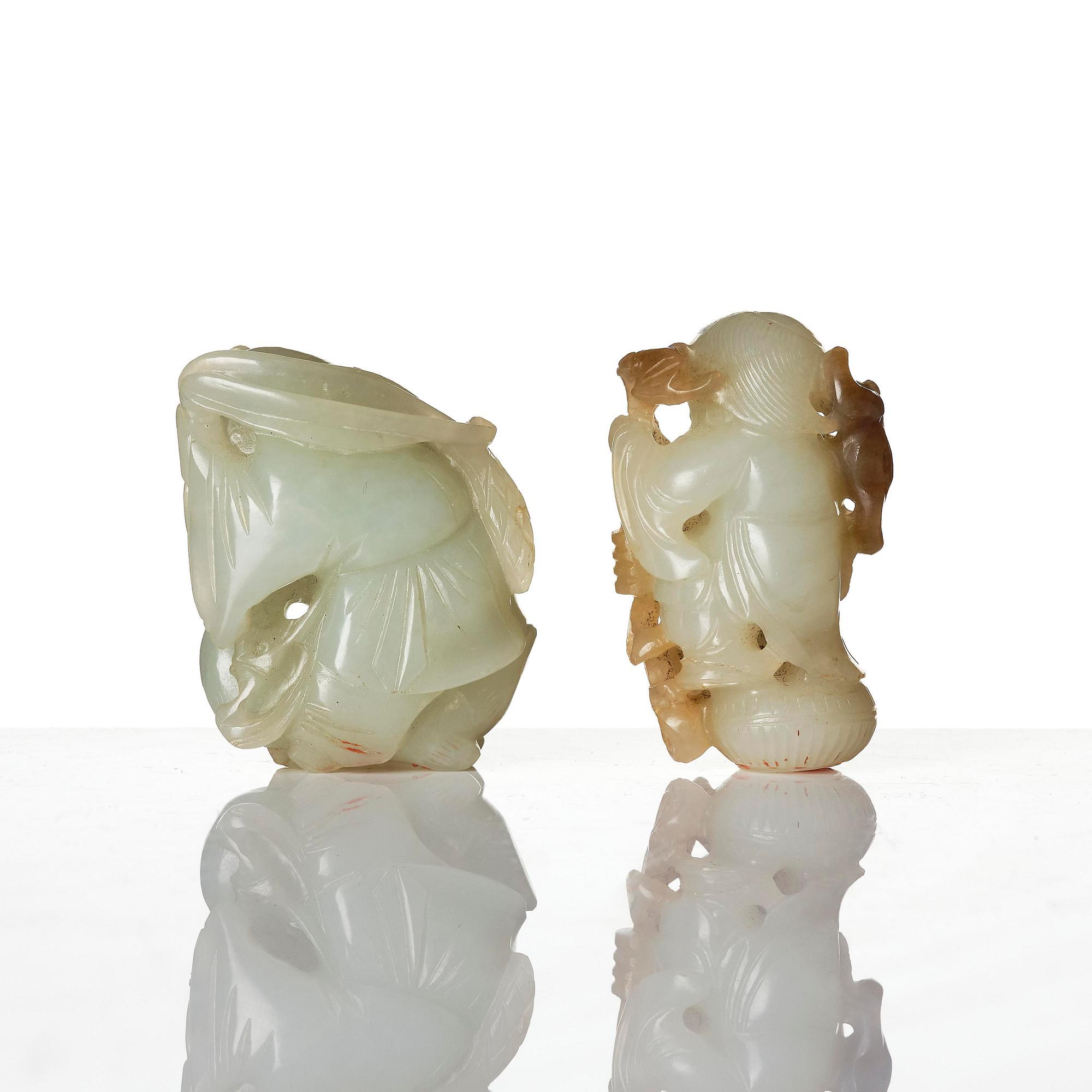 Figuriner, två stycken, jade. Qingdynastin, 1800-tal.