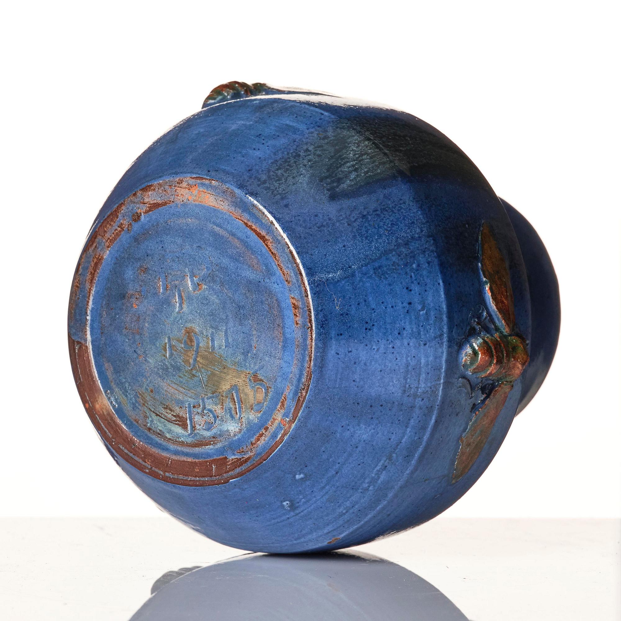 Hilma Persson-Hjelm, a glazed earthenware art nouveau vase, executed in her studio, Arvika, 1911. No 1505.