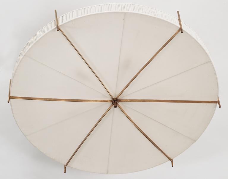 A Swedish brass and silk ceiling lamp, 1940's-50's.