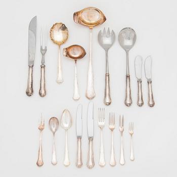 An 82-piece 'Chippendale' silver cutlery set for 12, in cutlery box, Auran Kultaseppä oy, Turku, Finland 1986-87.
