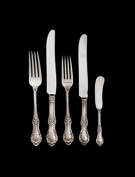 BESTICKUPPSÄTTNING, 94 DELAR. sterlingsilver, Amerika 1960-70-tal. Total silvervikt, utan knivar, 3494 g.