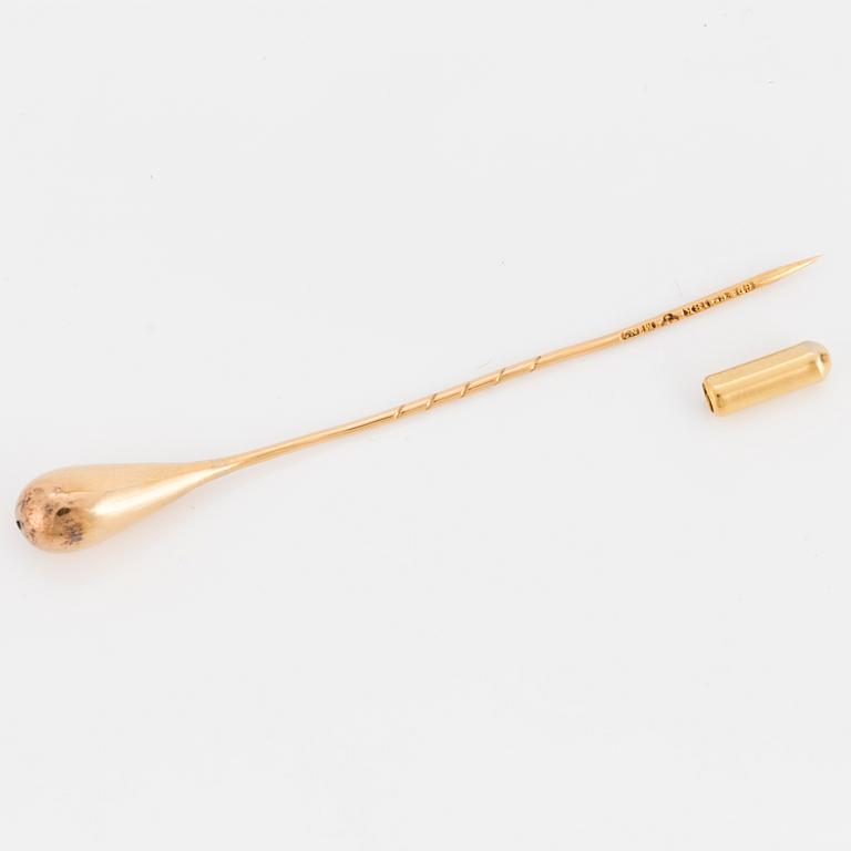 HATTNÅL, 18K guld, blank gulddroppe.