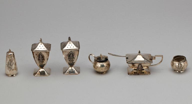 PARTI SILVER, 6 delar, sterlingsilver, 1900-tal. Vikt ca  340 gram.