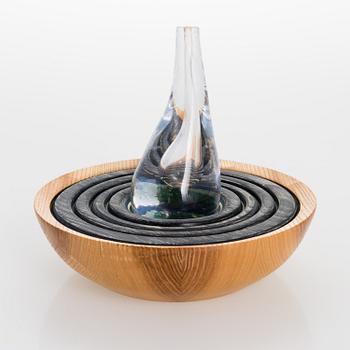 ALEKSI PUUSTINEN, A 'Pisara' (Drop) glass vase on wooden base, signed.